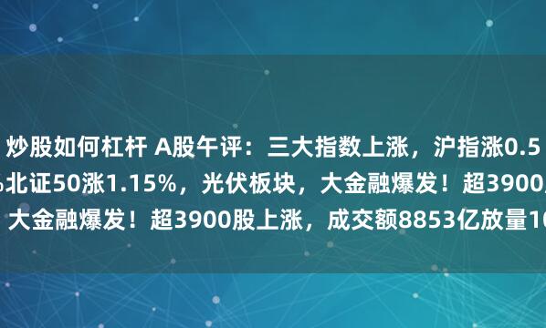 炒股如何杠杆 A股午评：三大指数上涨，沪指涨0.58%创业板指涨2.25%北证50涨1.15%，光伏板块，大金融爆发！超3900股上涨，成交额8853亿放量1023亿
