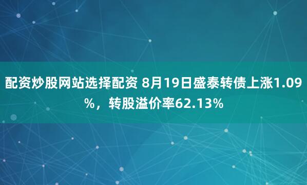 配资炒股网站选择配资 8月19日盛泰转债上涨1.09%，转股溢价率62.13%